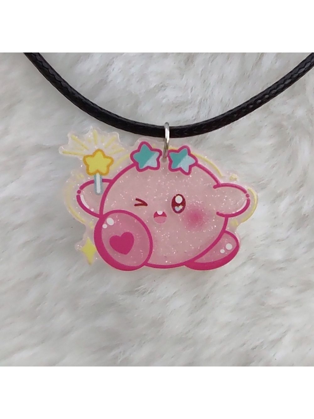 2/$10 Handmade Kirby Kawaii Glasses Acrylic Charm Necklace